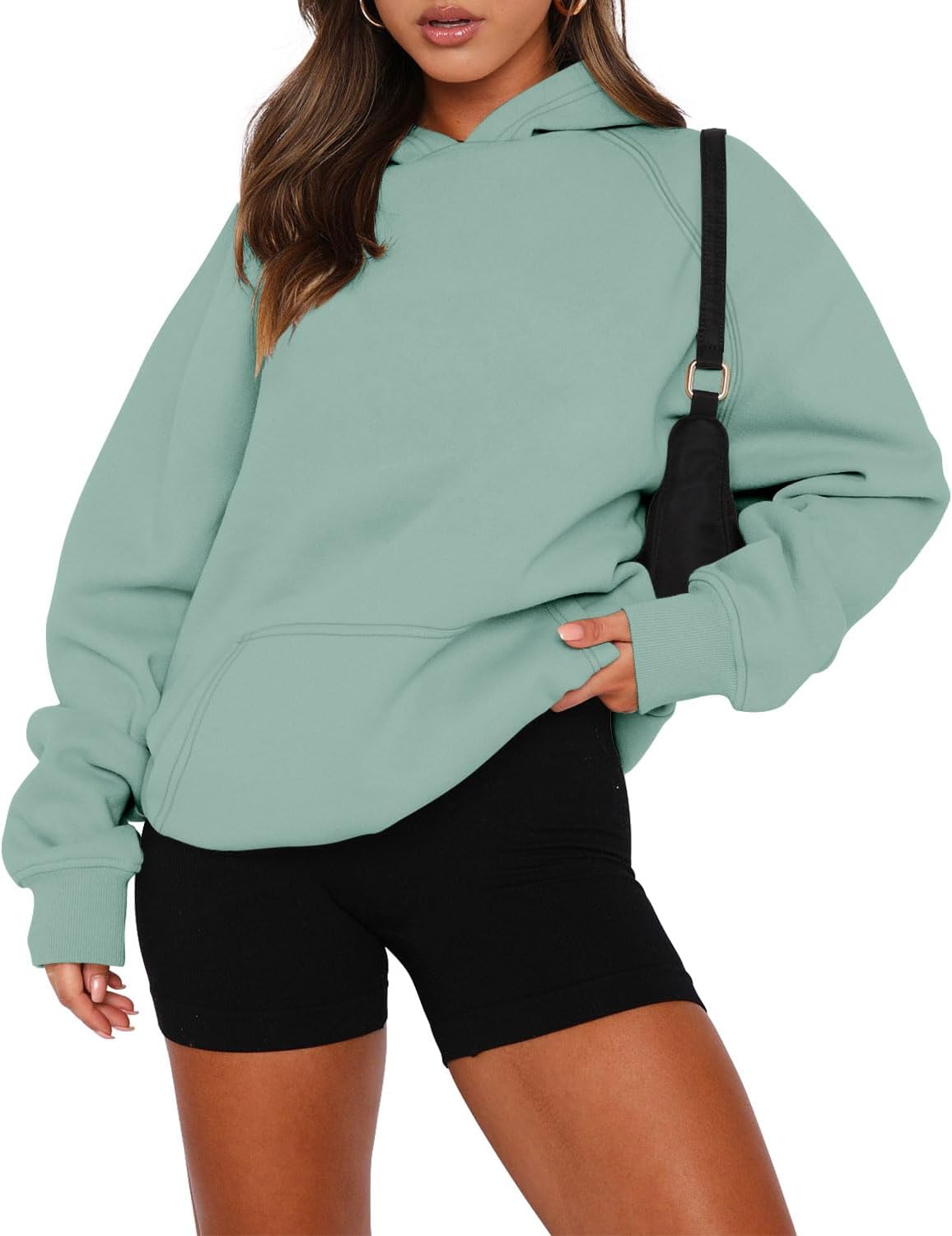 onlypuff Women Pullover Sweatshirt Long Sleeve Hoodies Kangaroo Pocket Fleece Basic Sweater