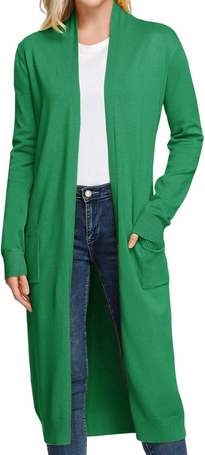 GRACE KARIN Essential Solid Open Front Maxi Long Knitted Cardigan Sweater for Women