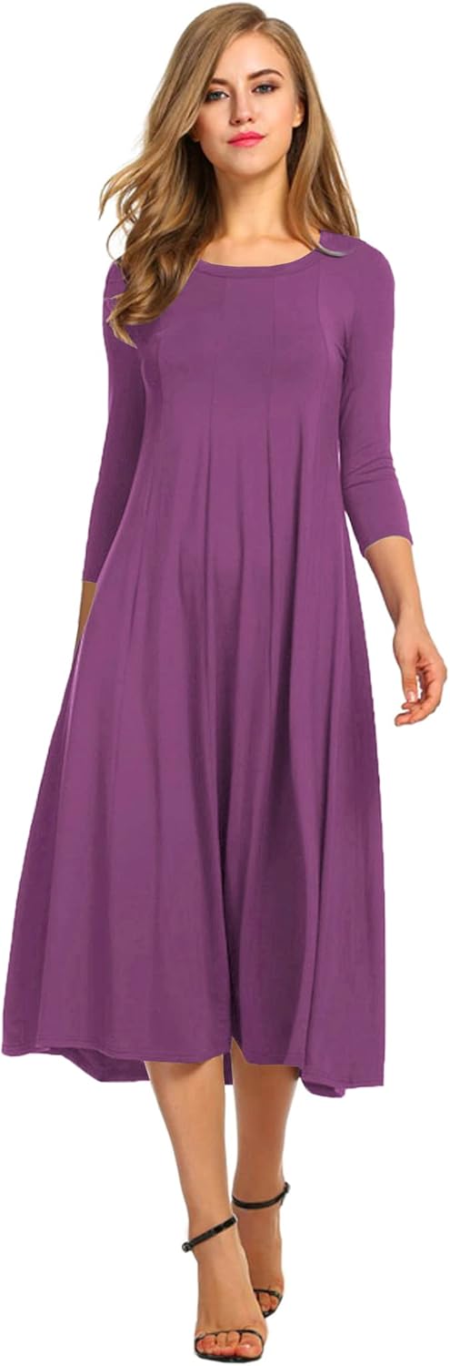 HOTOUCH Women's 3/4 Sleeve A-line and Flare Midi Long Dress