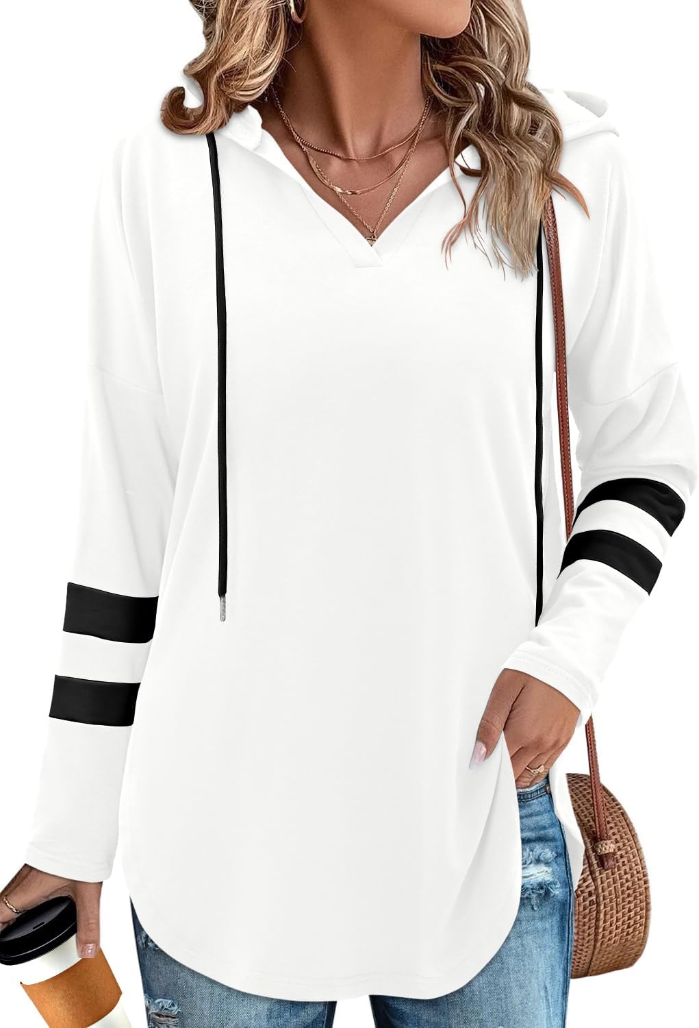 Angerella Womens Fashion Hoodies Pullover Oversized Sweatshirt Long SLeeve Drawstring Hooded Fall Shirts Loose Fit