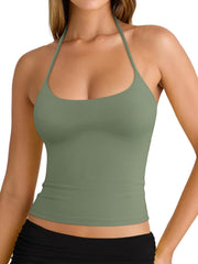 REORIA Women's Sexy Halter Backless Double Lined Tank Top Y2k Trendy Camisole Crop Tops