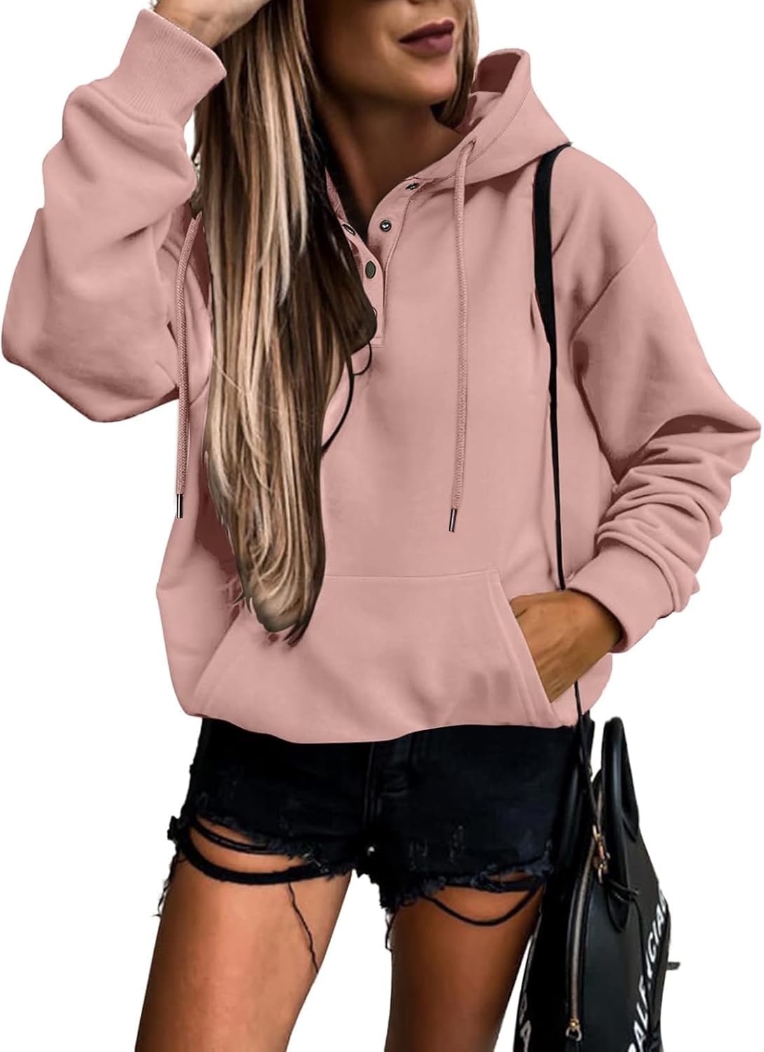 SHEWIN Women's Casual Hoodies Long Sleeve Solid Lightweight Pullover Tops Loose Sweatshirt with Pocket