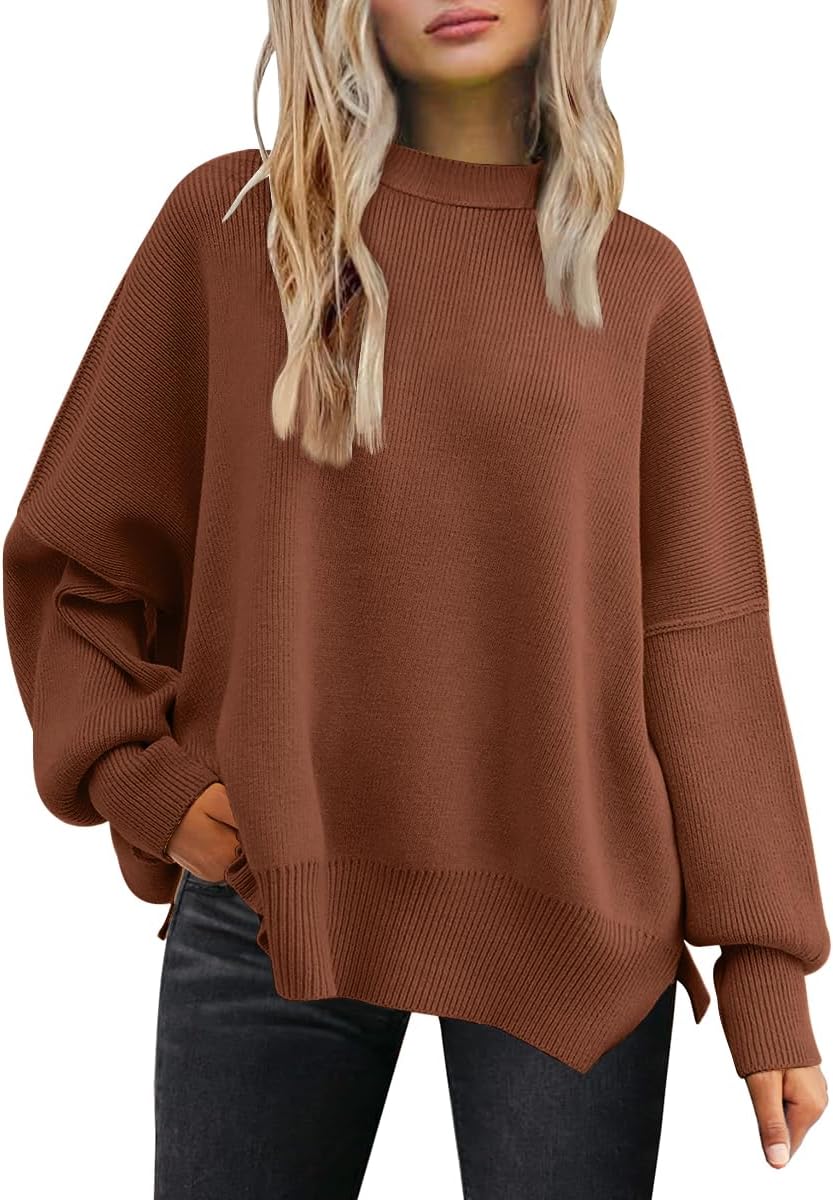 LILLUSORY Women's Oversized Batwing Sweaters 2025 Fall Outfits Trendy Crewneck Knit Side Slit Fashion Pullover Tops