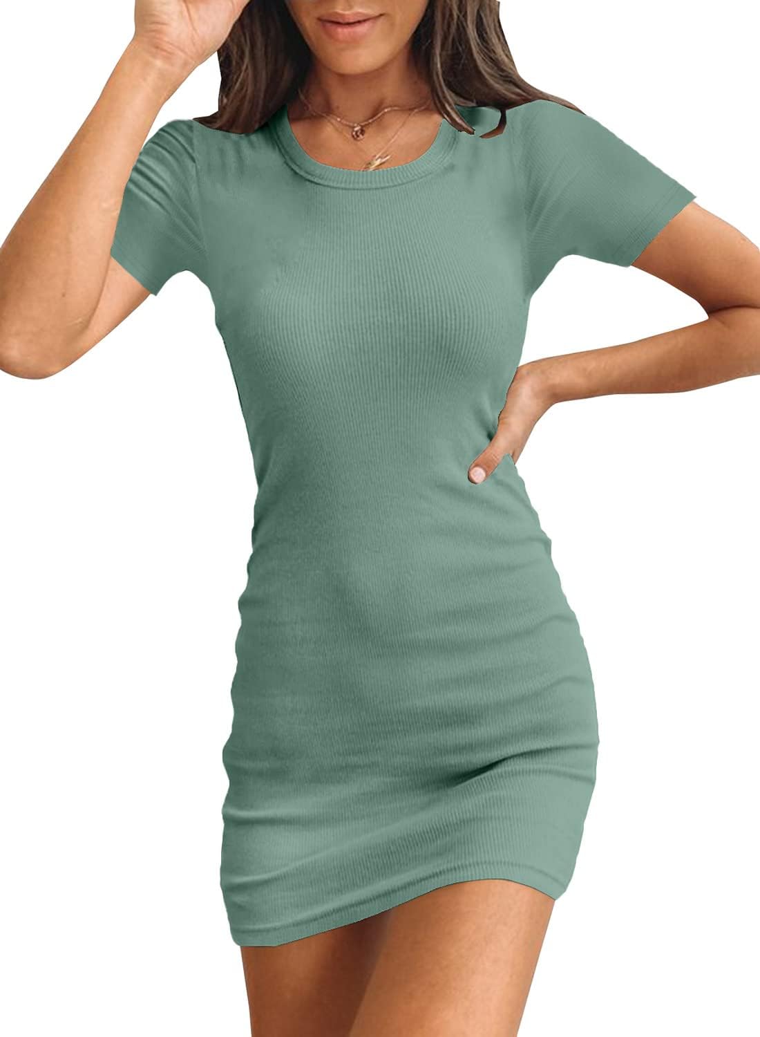 Valiamcep Womens Summer Tank Dress Crewneck Sleeveless Ribbed Knit Slim Fit Bodycon Mini Dresses