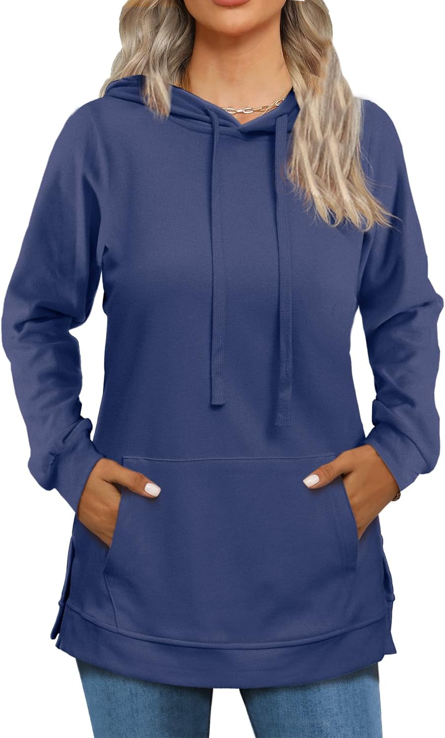 Beimuc Hoodies for Women Fashion Split Hem Drawstring Casual Long Sleeve Sweatshirts Tops with Pockets