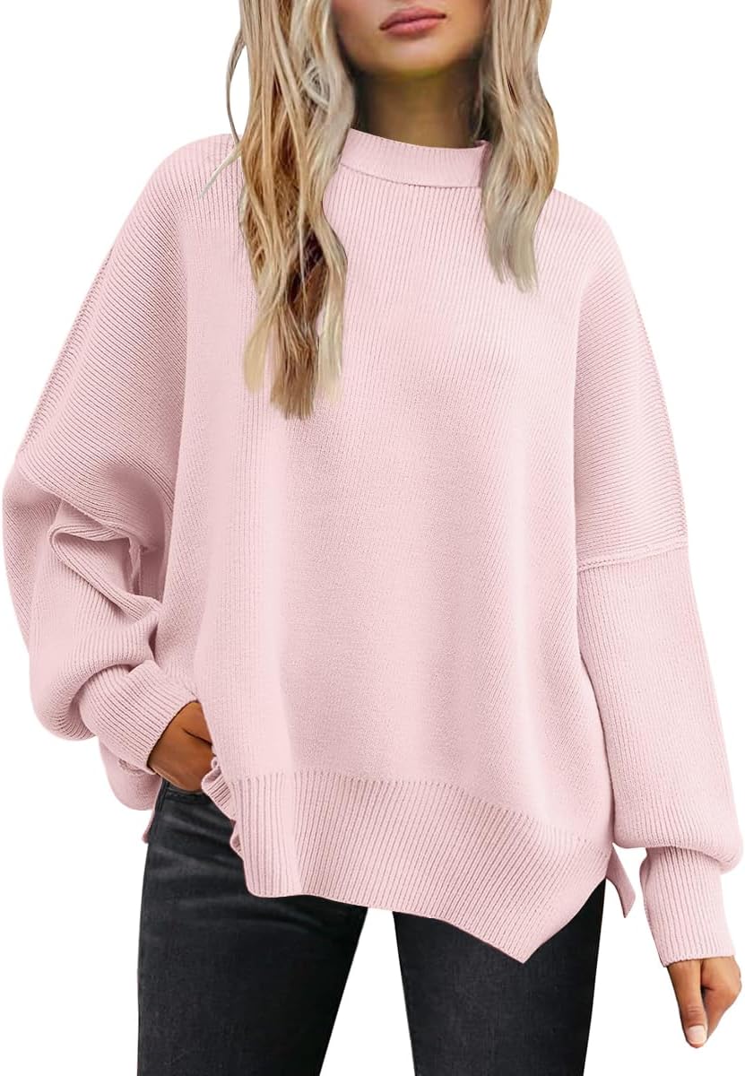 LILLUSORY Women's Oversized Batwing Sweaters 2025 Fall Outfits Trendy Crewneck Knit Side Slit Fashion Pullover Tops