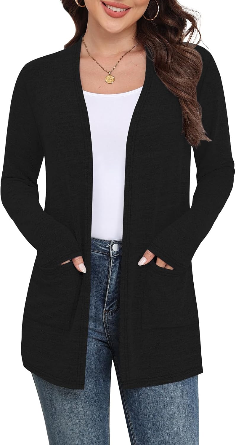 Yincro Womens Lightweight Cardigan Long Sleeve Open Front Casual Sweater Cardigans with Pockets
