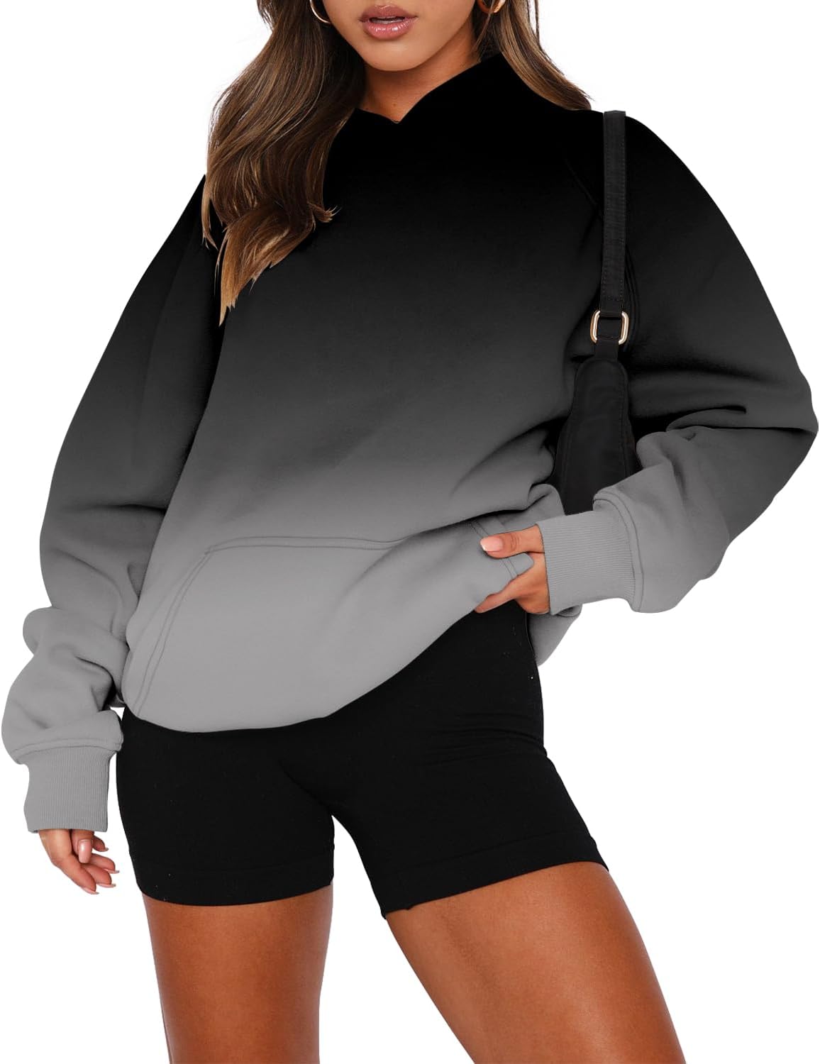 onlypuff Women Pullover Sweatshirt Long Sleeve Hoodies Kangaroo Pocket Fleece Basic Sweater