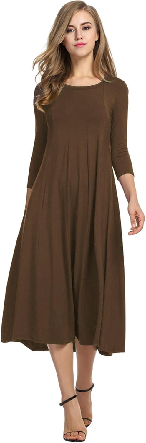 HOTOUCH Women's 3/4 Sleeve A-line and Flare Midi Long Dress