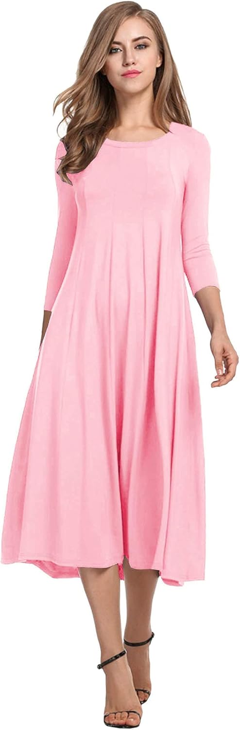 HOTOUCH Women's 3/4 Sleeve A-line and Flare Midi Long Dress