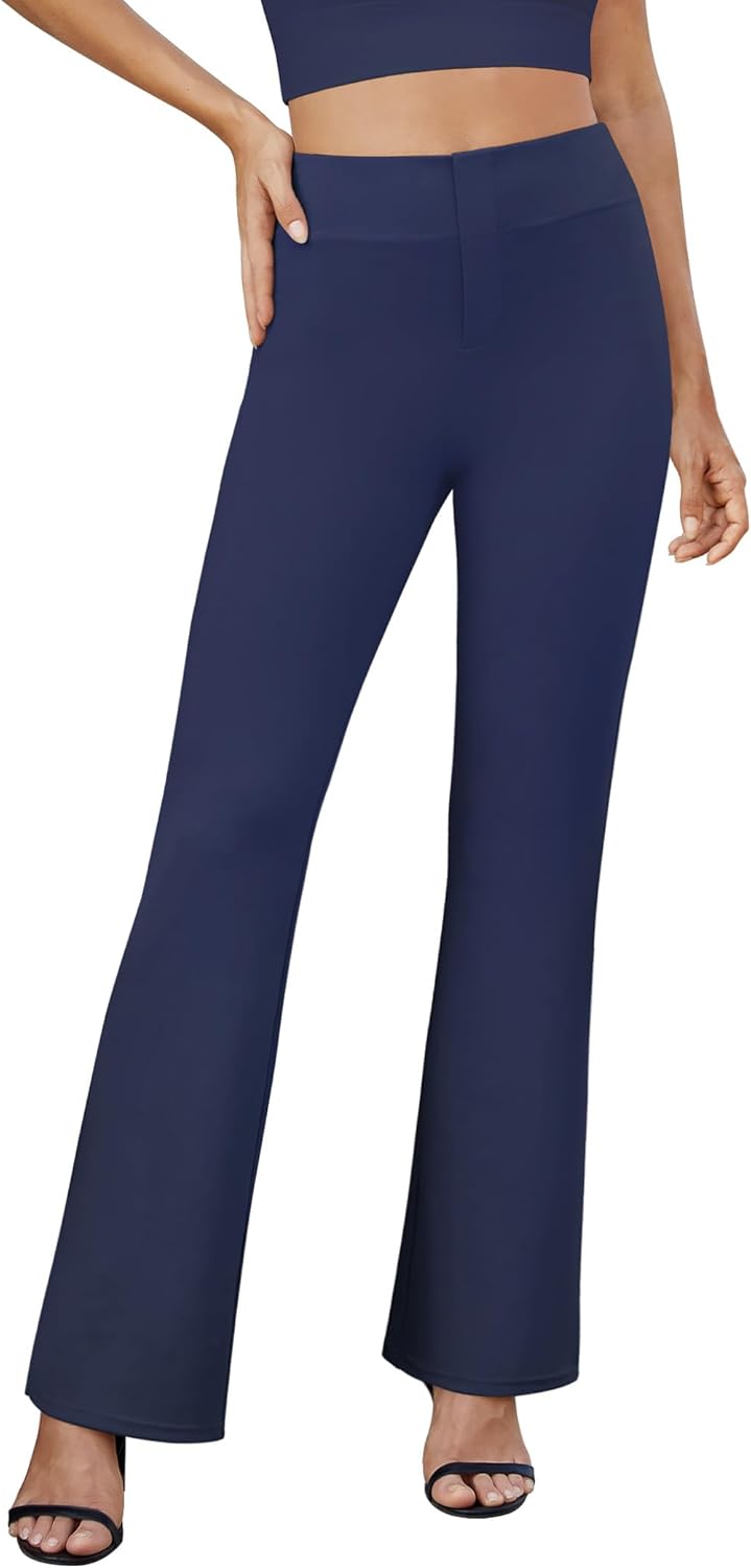Womens Bootcut Dress Pants Business Casual Work Pants with Pockets High Waist Stretchy Trousers Pull On Office Slacks