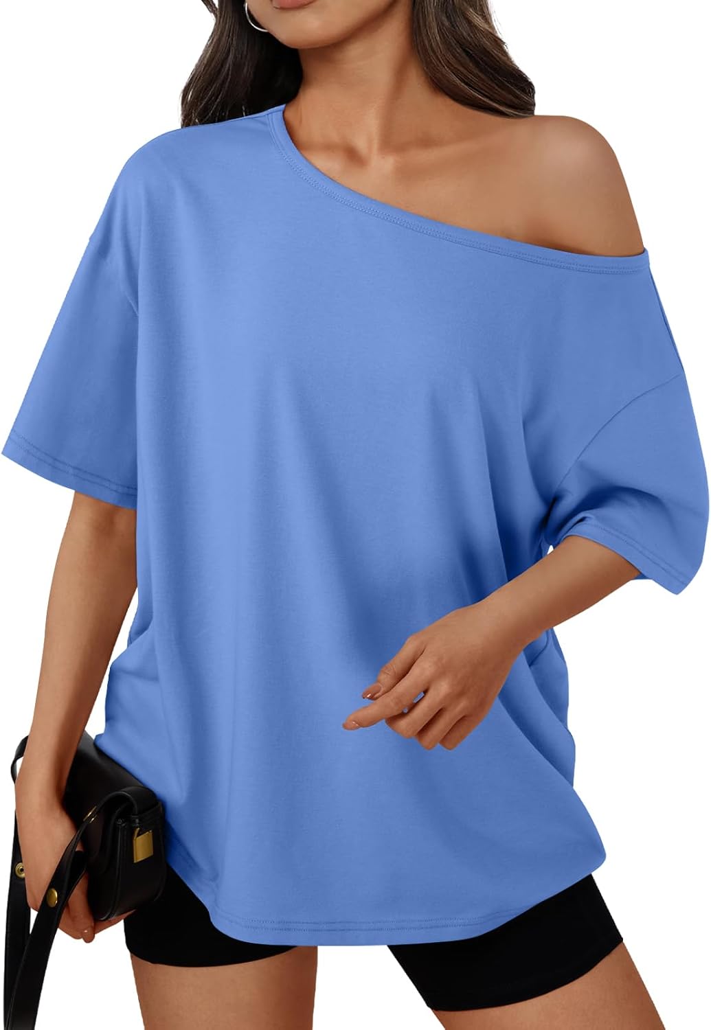 Trendy Queen Womens Off The Shoulder Tops Oversized T-Shirts Short Sleeve Tees Summer 2025 Casual Spring Fashion Clothes