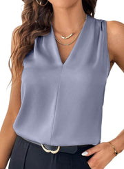 EVALESS Womens Pleated Tank Tops V Neck Casual Sleeveless Blouses Summer Basic Vest Shirt