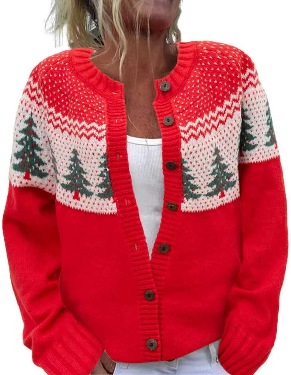 Women's Funny Fall Winter Animal Floral Christmas Tree Long Sleeve Button Knit Cardigan Sweater