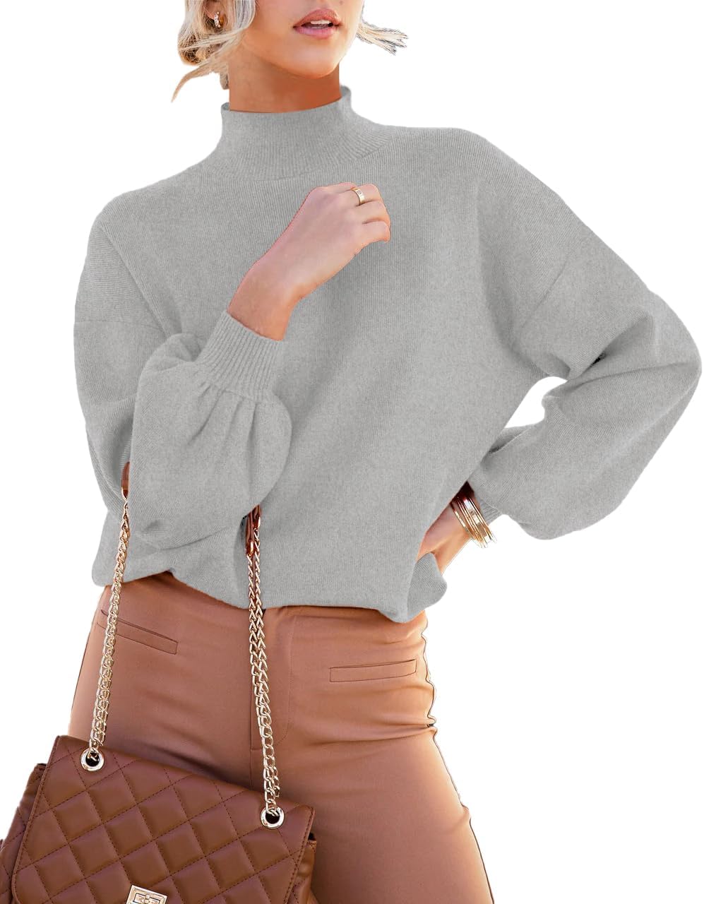 ANCAPELION Women’s Casual Sweater Pullover Winter Basic Sweatshirt Long Sleeve Cozy Knitted Jumper Tops Loose Fit