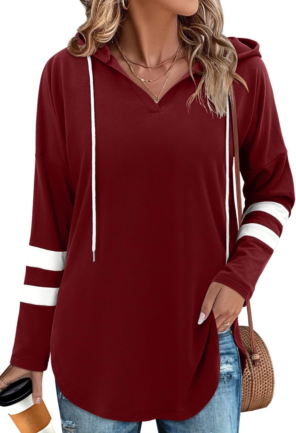 Angerella Womens Fashion Hoodies Pullover Oversized Sweatshirt Long SLeeve Drawstring Hooded Fall Shirts Loose Fit