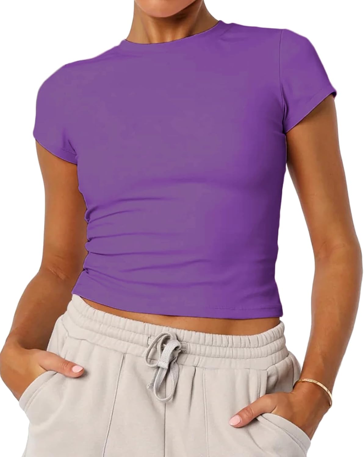 Women's Basic Summer Short Sleeve Crewneck T-Shirts Y2K Cute Going Out Tops Baby Tee