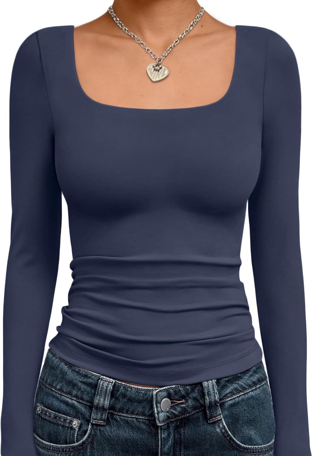 Trendy Queen Womens Long Sleeve Shirts Crop Tops Fall Fashion 2025 Square Neck Going Out Basics Tees Y2k Clothes