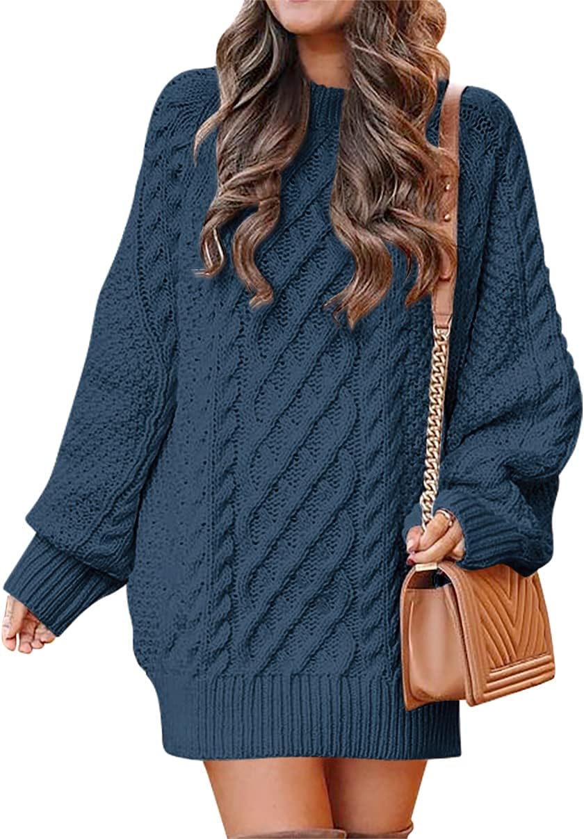 ANRABESS Womens Sweater Dress Oversized Cable Knit Chunky Long Sleeve Short Dresses 2025 Fall Outfits Vacation Winter Clothes