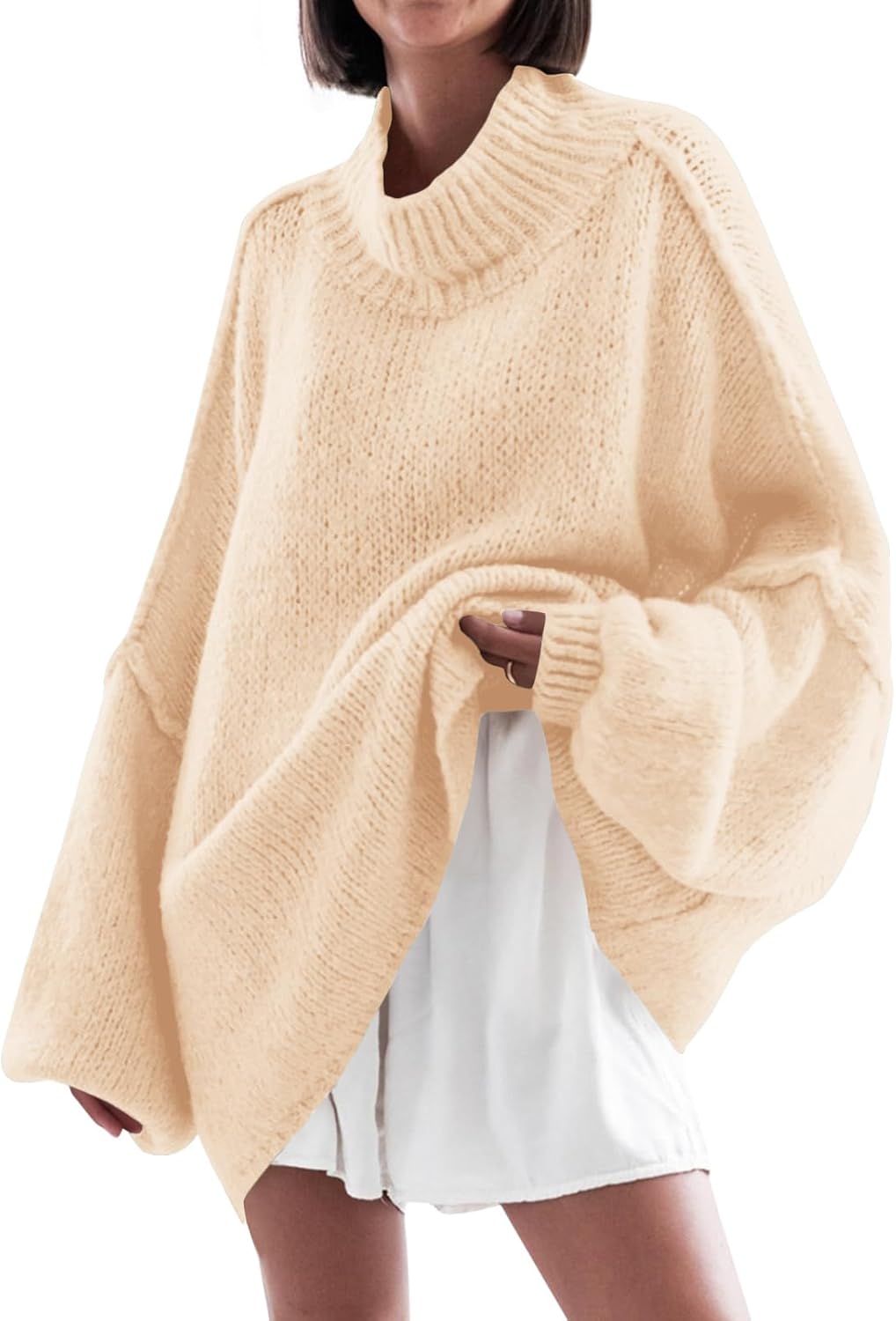 Saodimallsu Womens Oversized Sweaters Mock Neck Batwing Long Sleeve 2025 Fall Trendy Ribbed Knit Casual Tunic Sweater