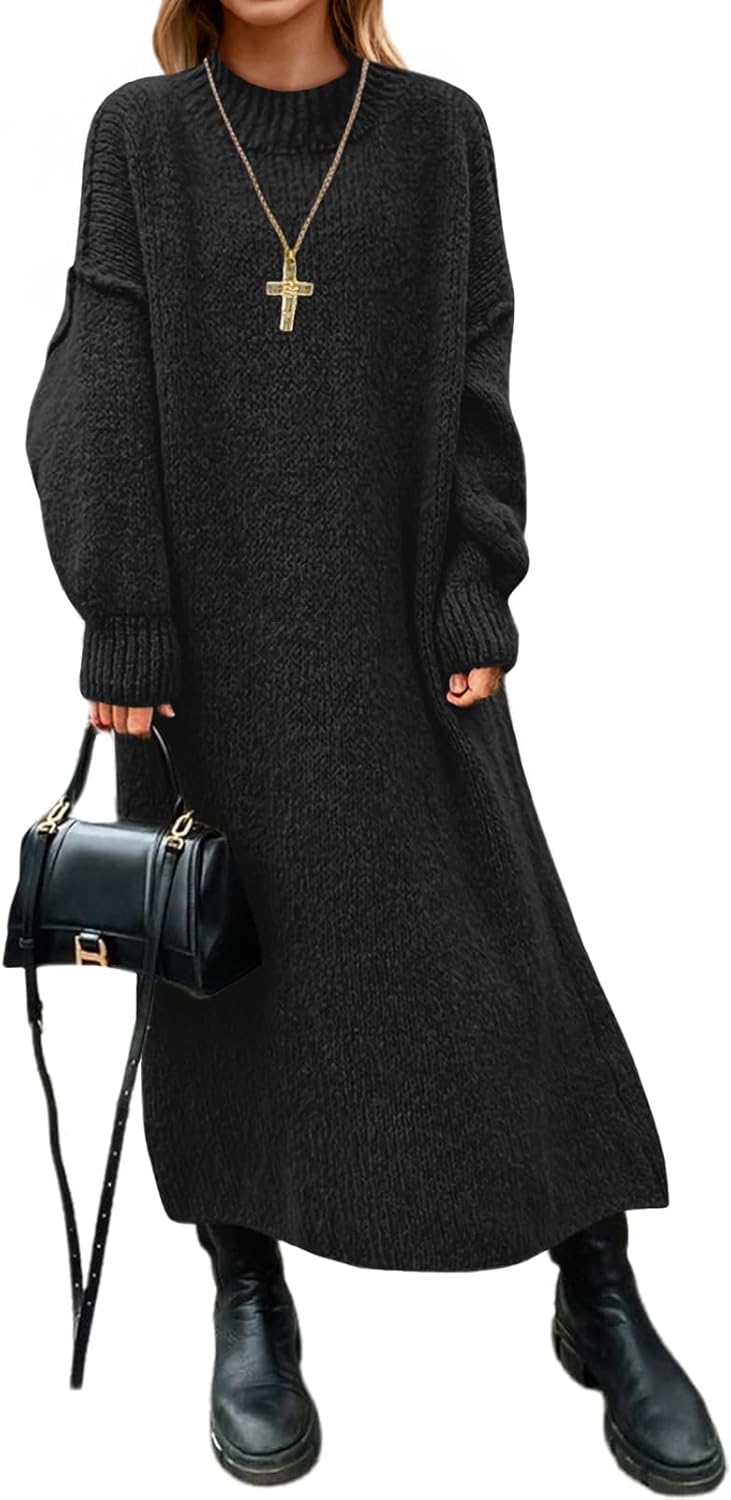 Saodimallsu Womens Oversized Sweater Dress Mock Neck Long Sleeve Casual Warm Chunky Knit Fall Winter Maxi Dresses