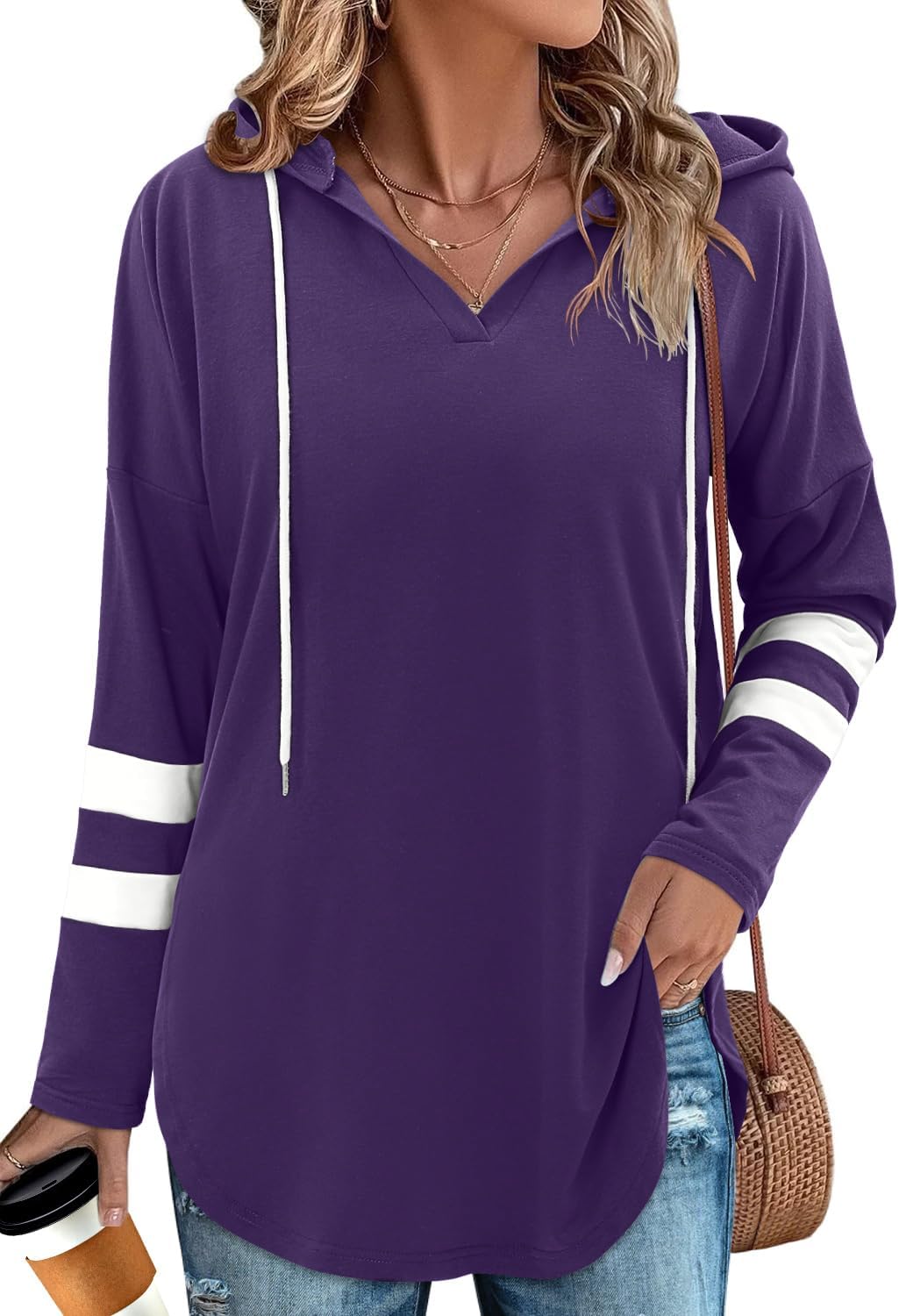 Angerella Womens Fashion Hoodies Pullover Oversized Sweatshirt Long SLeeve Drawstring Hooded Fall Shirts Loose Fit