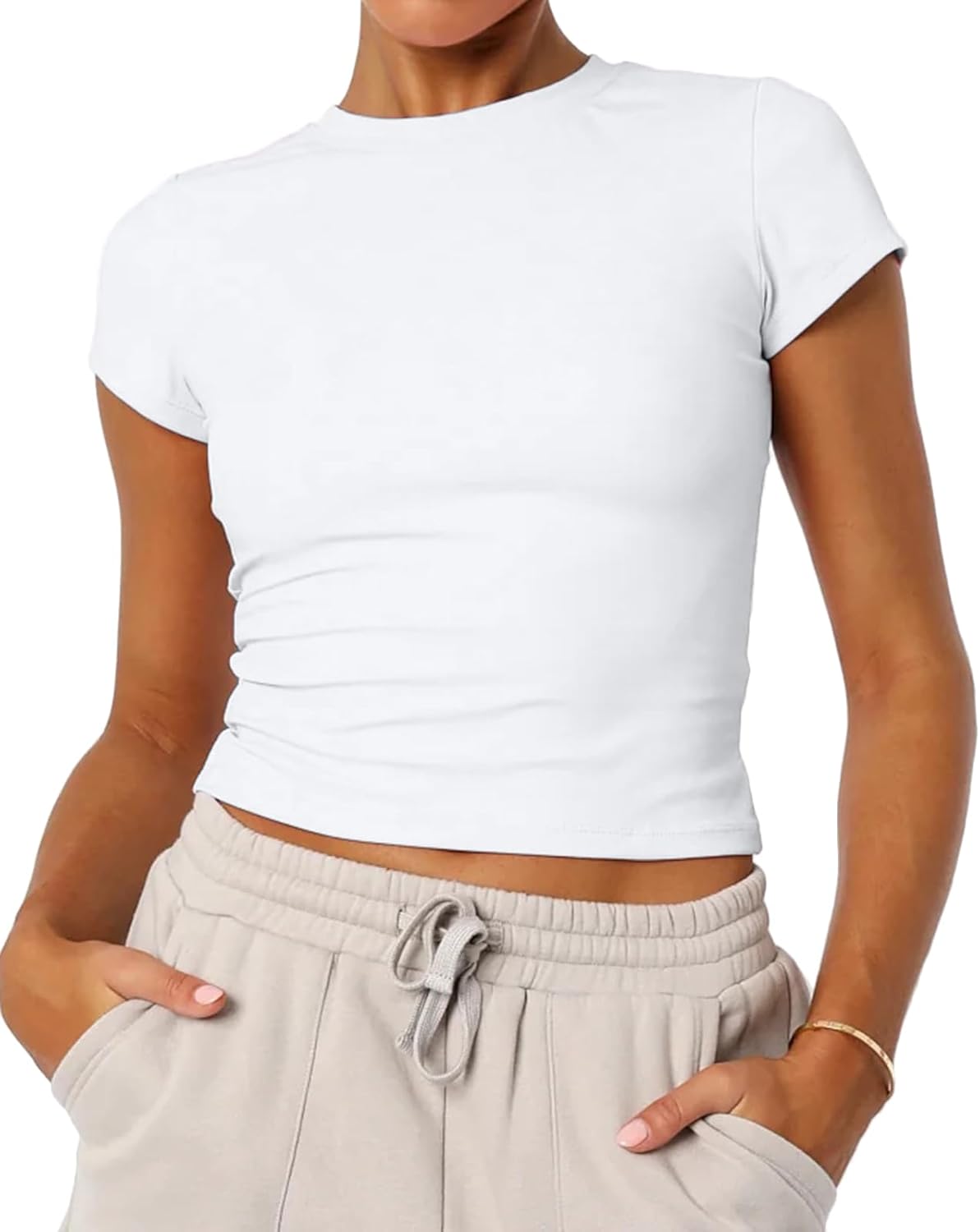 Women's Basic Summer Short Sleeve Crewneck T-Shirts Y2K Cute Going Out Tops Baby Tee