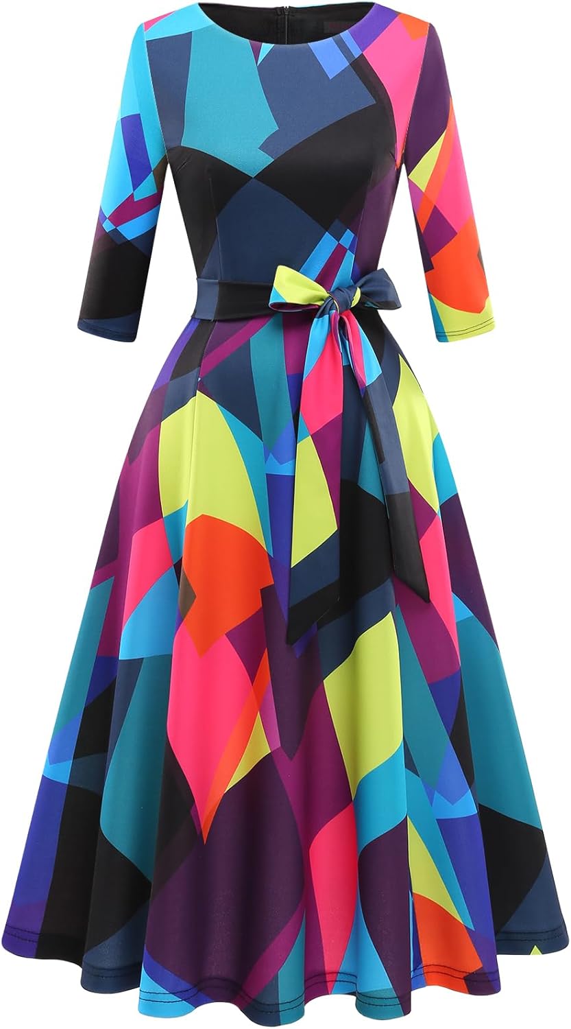 DRESSTELLS Cocktail Dresses for Women, Vintage Wedding Guest 3/4 Sleeves Formal Church Holiday Dress