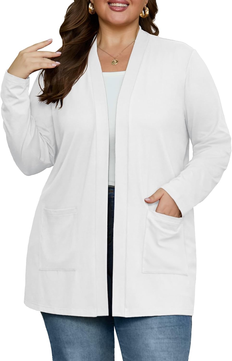 OLRIK Plus Size Cardigan for Women 2025 with Pockets Long Sleeve Casual Lightweight Jacket Open Front Cover Ups