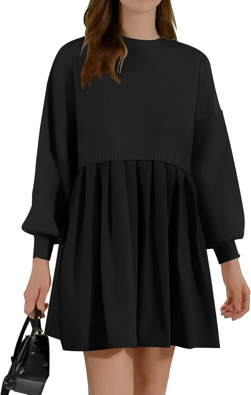 Womens Oversized Sweater Dress Spring Fall Trendy Long Sleeve Crewneck Pullover Tops Relaxed Fit Sweatshirts Mini Dresses