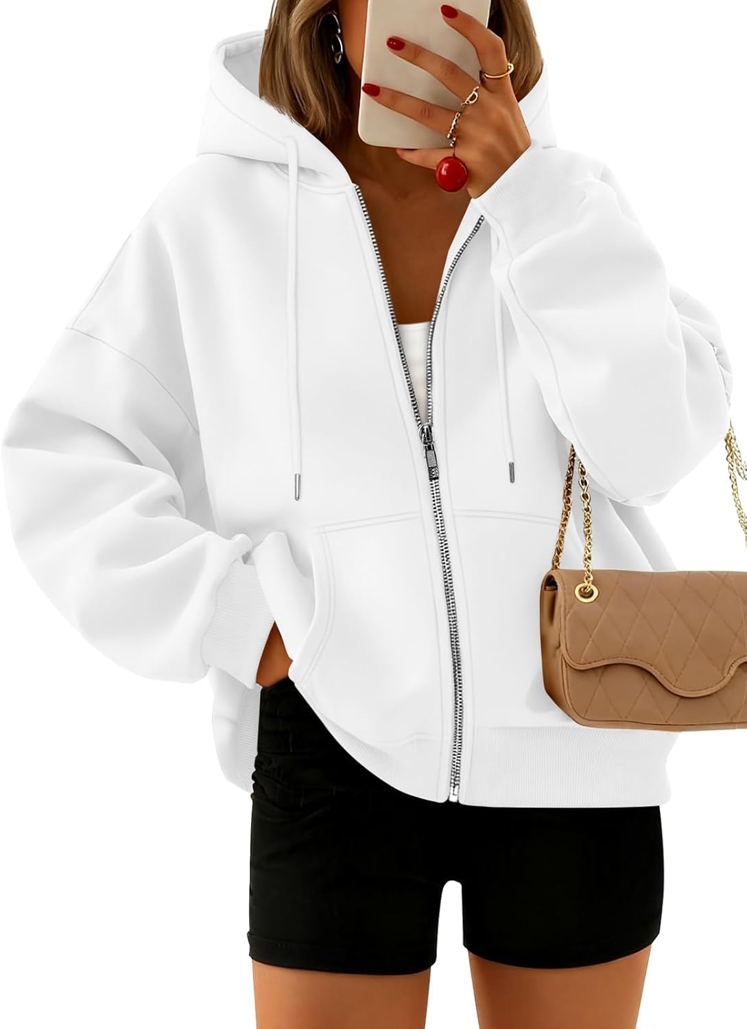 Trendy Queen Zip Up Hoodies For Women Cropped Sweatshirts Fall Fashion Outfits 2025 Y2k Fleece Teen Girls Clothes