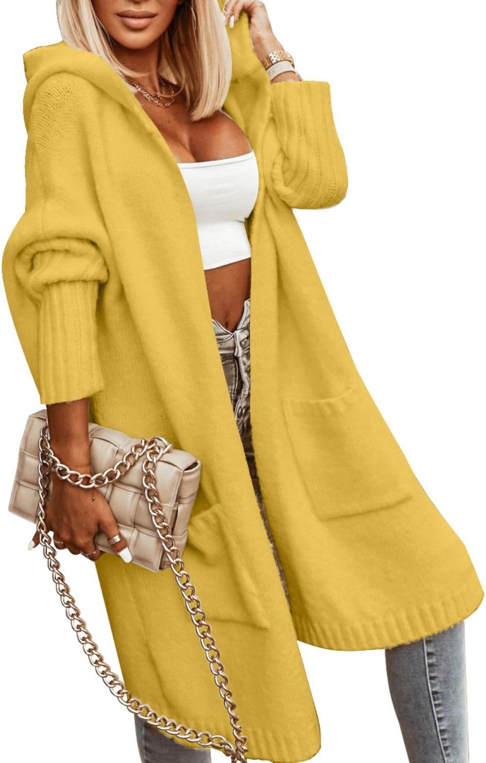 Aoysky Womens Long Cardigans Cable Knitted Open Front Oversized Hooded Outerwear Sweater Coat