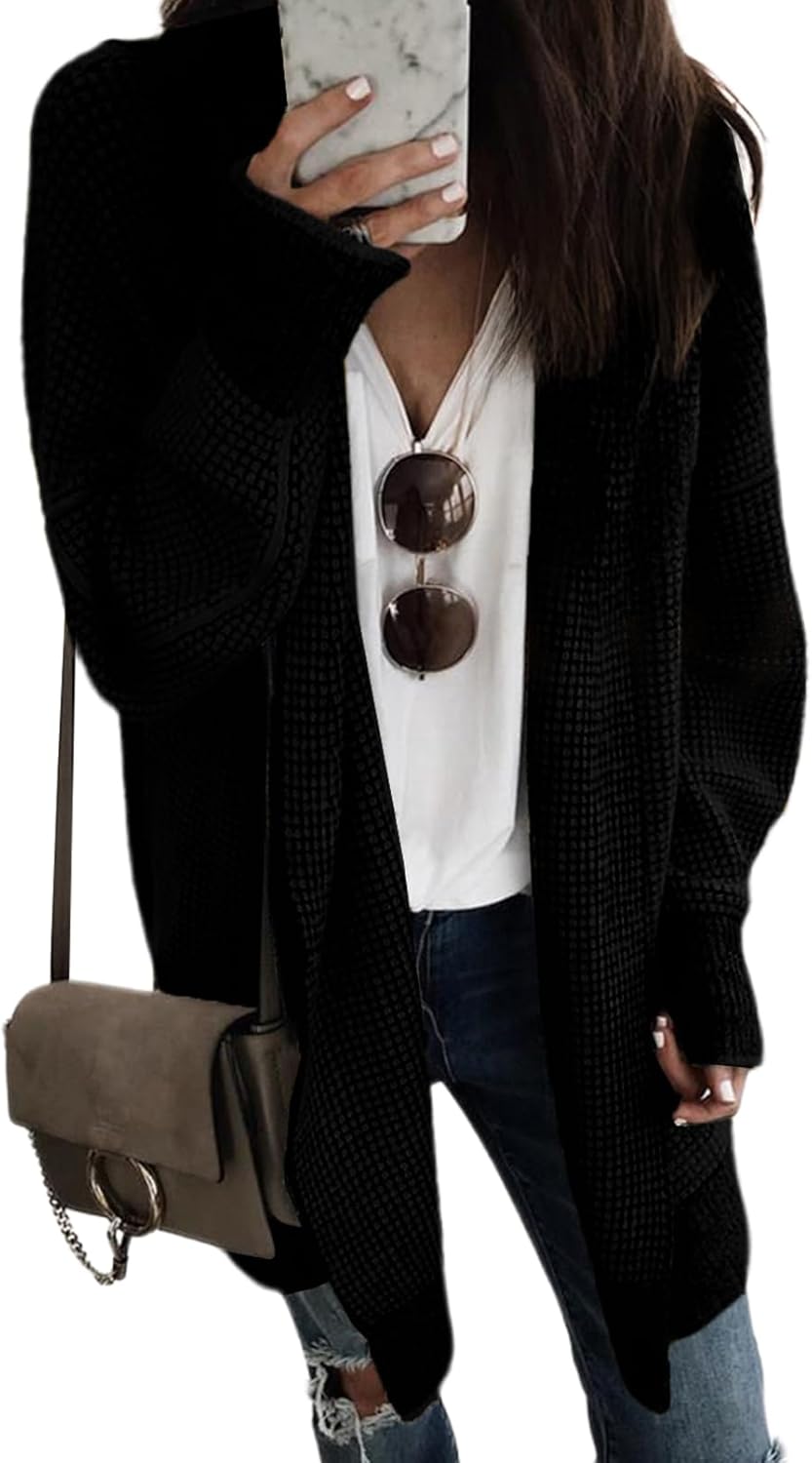 Sidefeel Womens 2025 Fall Outfits Long Sleeve Open Front Cardigan Sweaters Oversized Checkered Chunky Knit Sweaters Coat