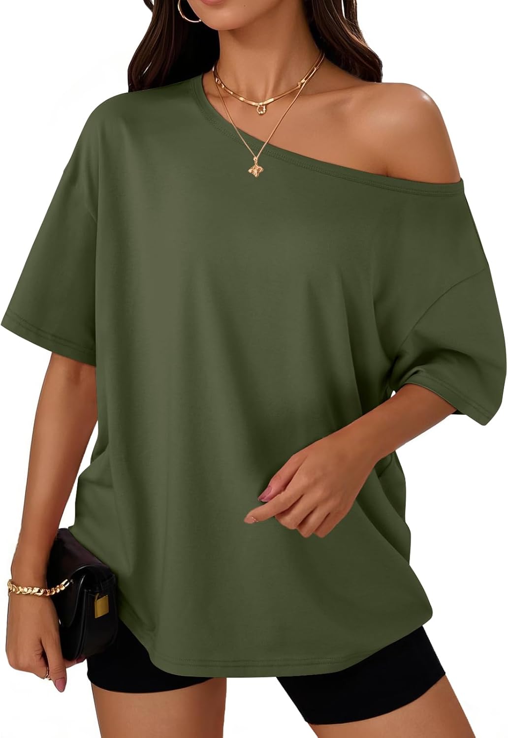 Trendy Queen Womens Off The Shoulder Tops Oversized T-Shirts Short Sleeve Tees Summer 2025 Casual Spring Fashion Clothes