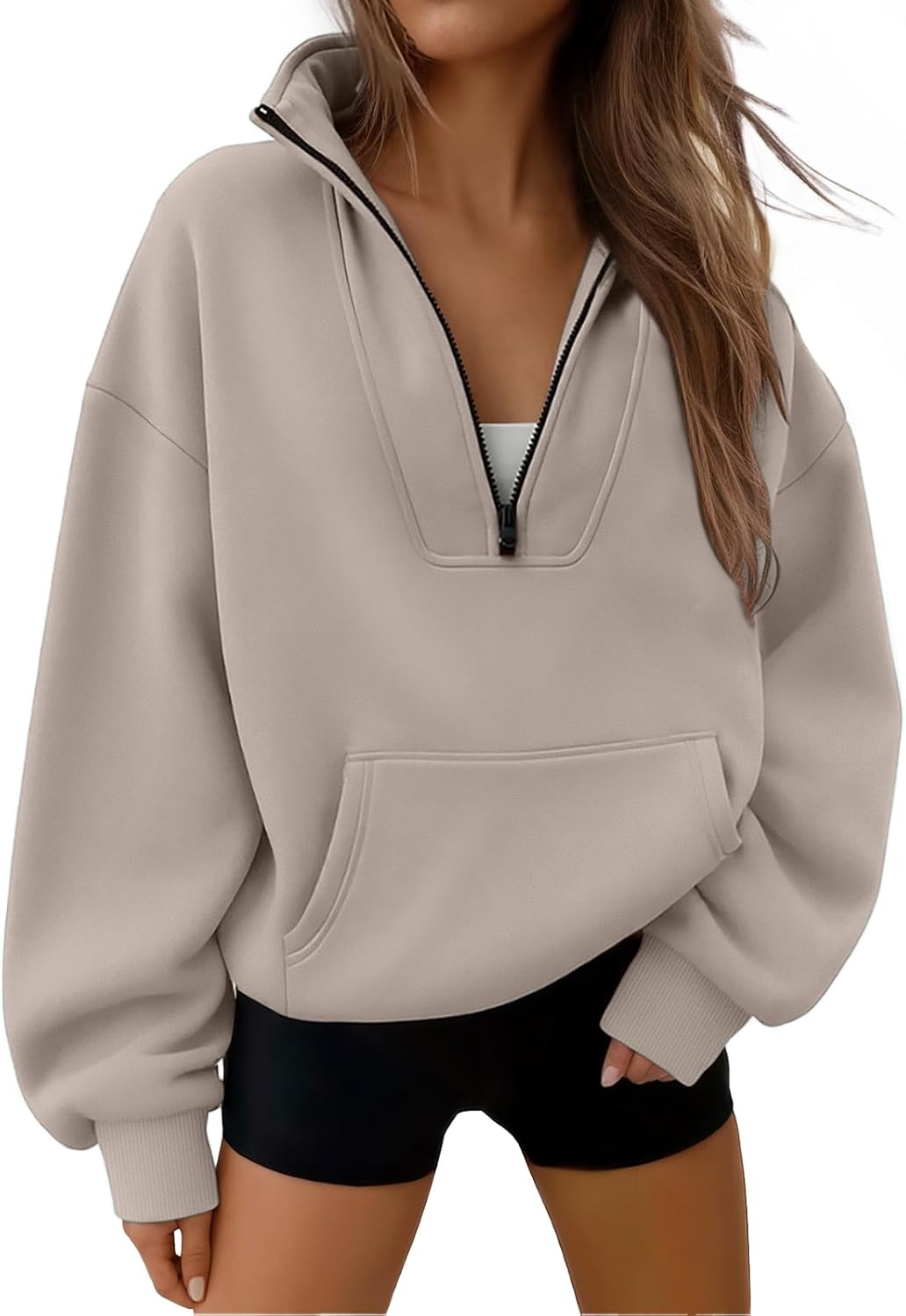 Trendy Queen Womens Sweatshirts Quarter Half Zip Pullover Oversized Hoodies Fall Fashion 2025 Winter Fleece Jackets Sweaters