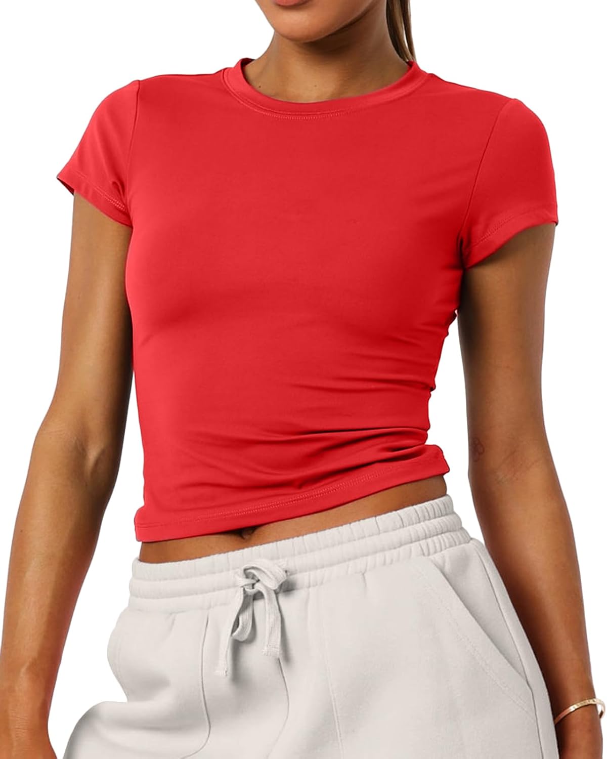 Women's Basic Summer Short Sleeve Crewneck T-Shirts Y2K Cute Going Out Tops Baby Tee