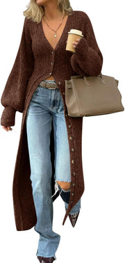 Saodimallsu Womens Long Cardigans V Neck Button Down Chunky Knit Dusters Sweater Coat Fall Trendy Maxi Sweater Dress