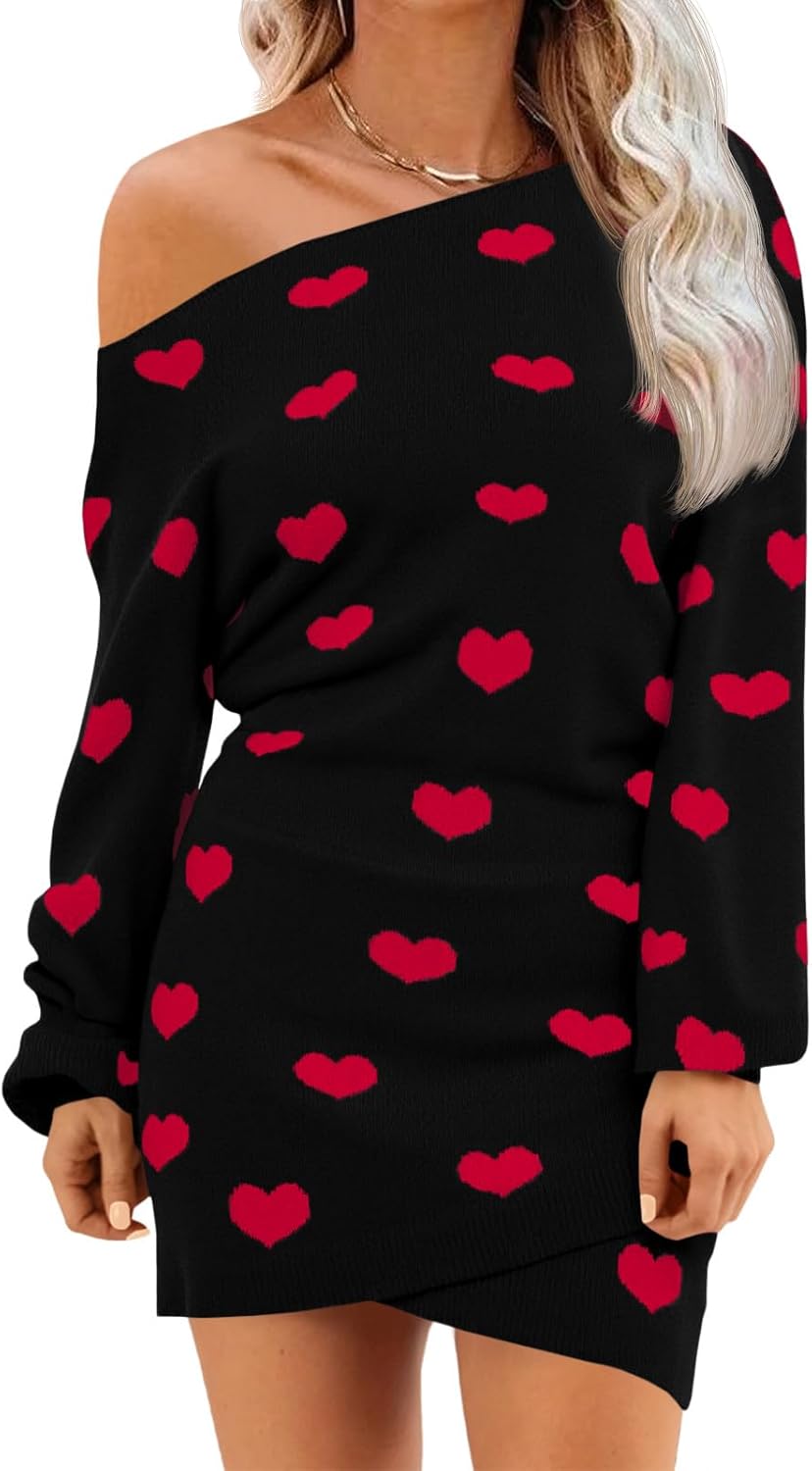 Wenrine Women's Off The Shoulder Sweater Dress 2025 Fall Winter Casual Long Sleeve Knit Slim Fit Pullover Mini Dresses