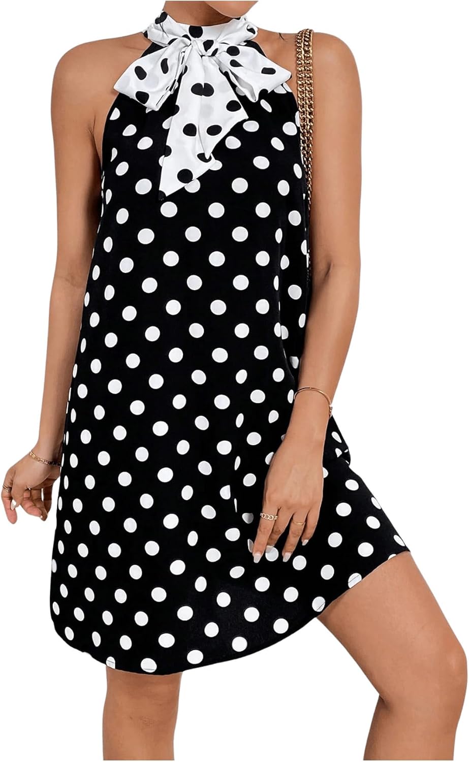 Floerns Women's Pearl Beaded Halter Twist Sleeveless Tie Back Dress A Line Dress