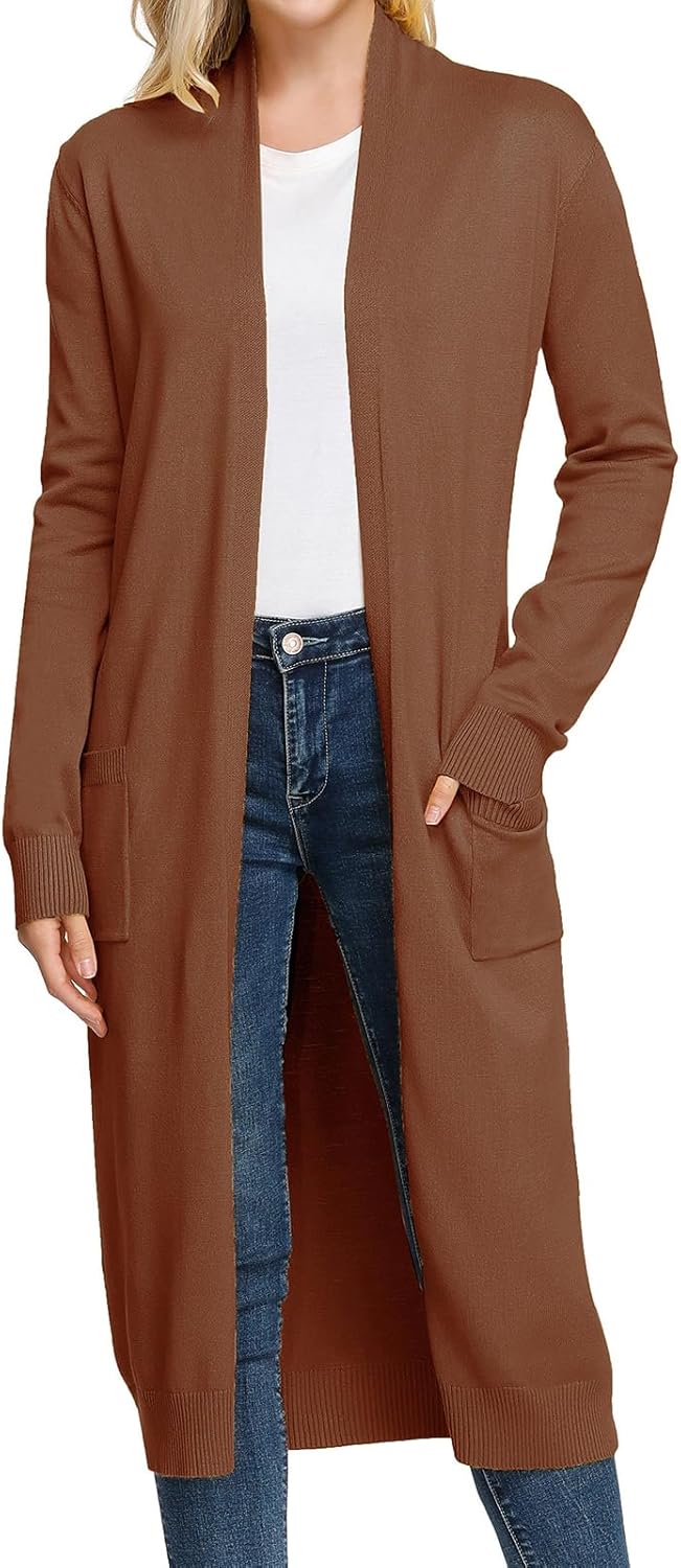 GRACE KARIN Essential Solid Open Front Maxi Long Knitted Cardigan Sweater for Women