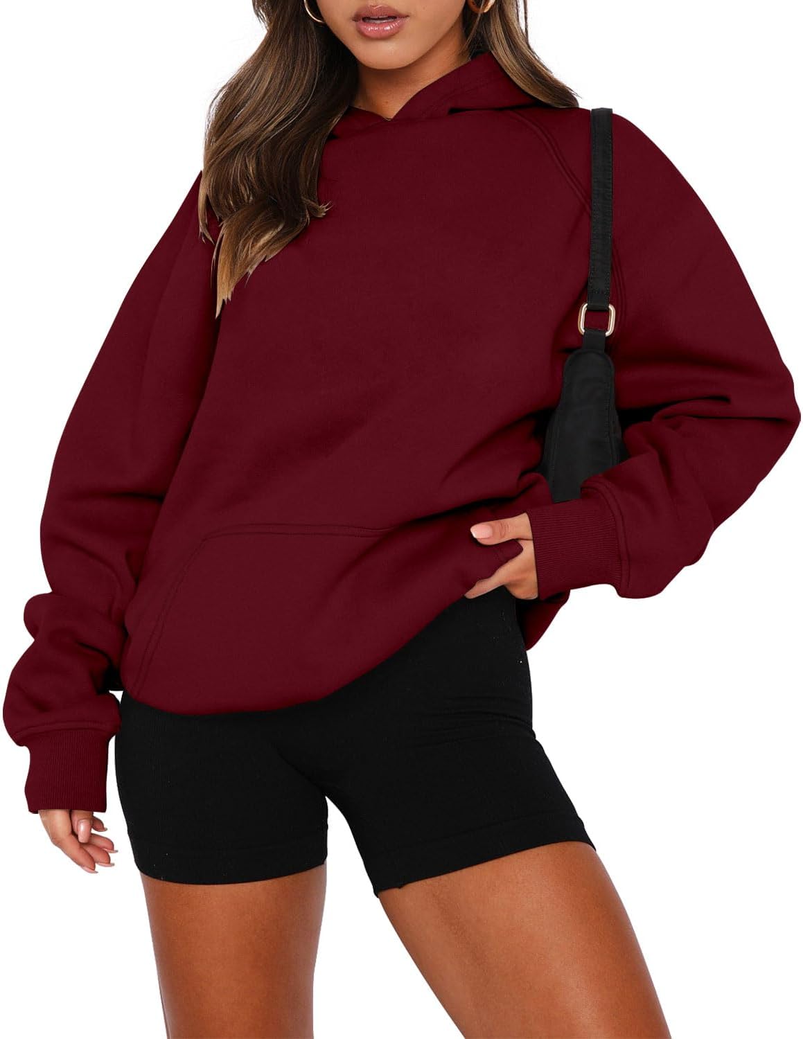 onlypuff Women Pullover Sweatshirt Long Sleeve Hoodies Kangaroo Pocket Fleece Basic Sweater