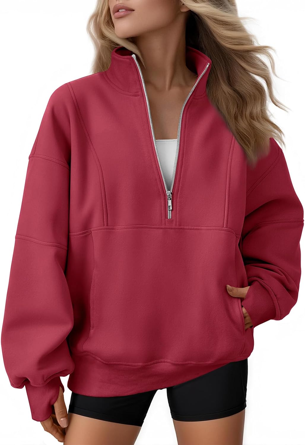 AUTOMET Womens Quarter Zip Oversized Sweatshirts Teen Fleece Pullover Hoodies 2025 Mock Neck Sweater Fall Workout Jacket