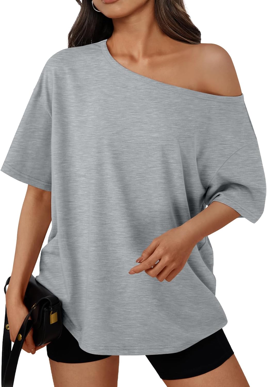 Trendy Queen Womens Off The Shoulder Tops Oversized T-Shirts Short Sleeve Tees Summer 2025 Casual Spring Fashion Clothes