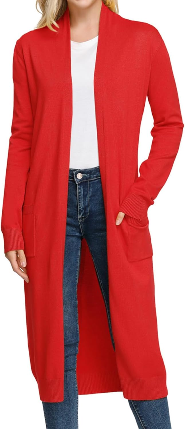 GRACE KARIN Essential Solid Open Front Maxi Long Knitted Cardigan Sweater for Women