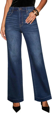 KUNMI Women's Wide Leg Jeans High Waisted Straight Leg Stretchy Denim Pants with Pockets