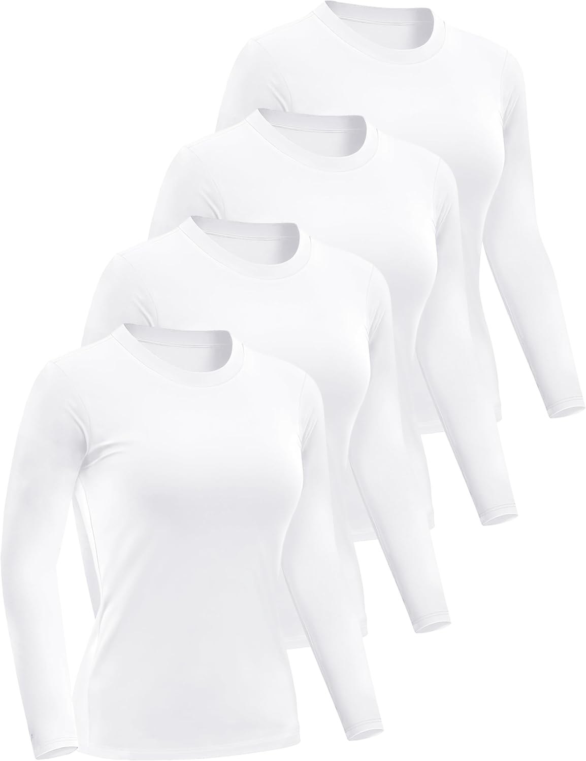 Dalavch 4/5 Pack Women’s Long Sleeve Basic Shirts Crew Neck Slim Fitted Compression Gym Workout Athletic Underscrubs Tops