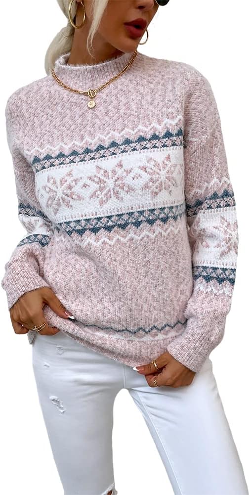 JUNBOON Women’s Casual Leopard Print Knitted Pullover Sweaters Long Sleeve Crew Neck Jumper Tops