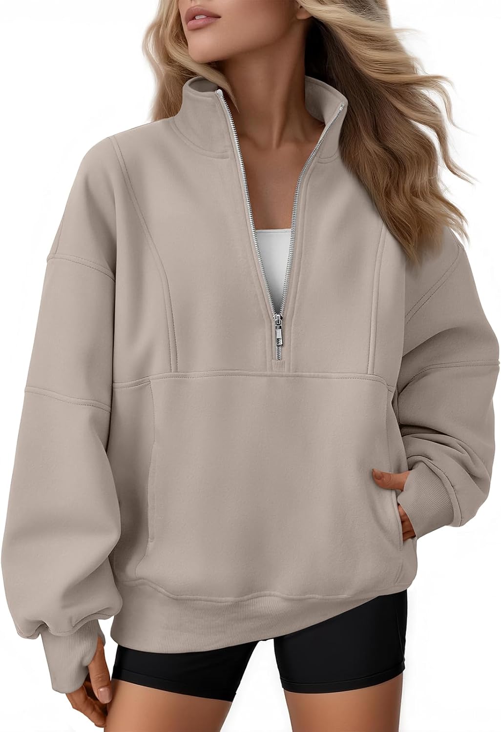 AUTOMET Womens Quarter Zip Oversized Sweatshirts Teen Fleece Pullover Hoodies 2025 Mock Neck Sweater Fall Workout Jacket