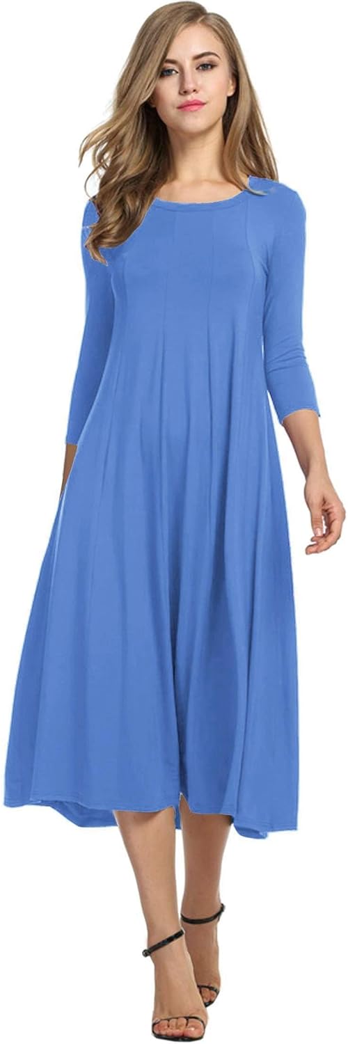 HOTOUCH Women's 3/4 Sleeve A-line and Flare Midi Long Dress