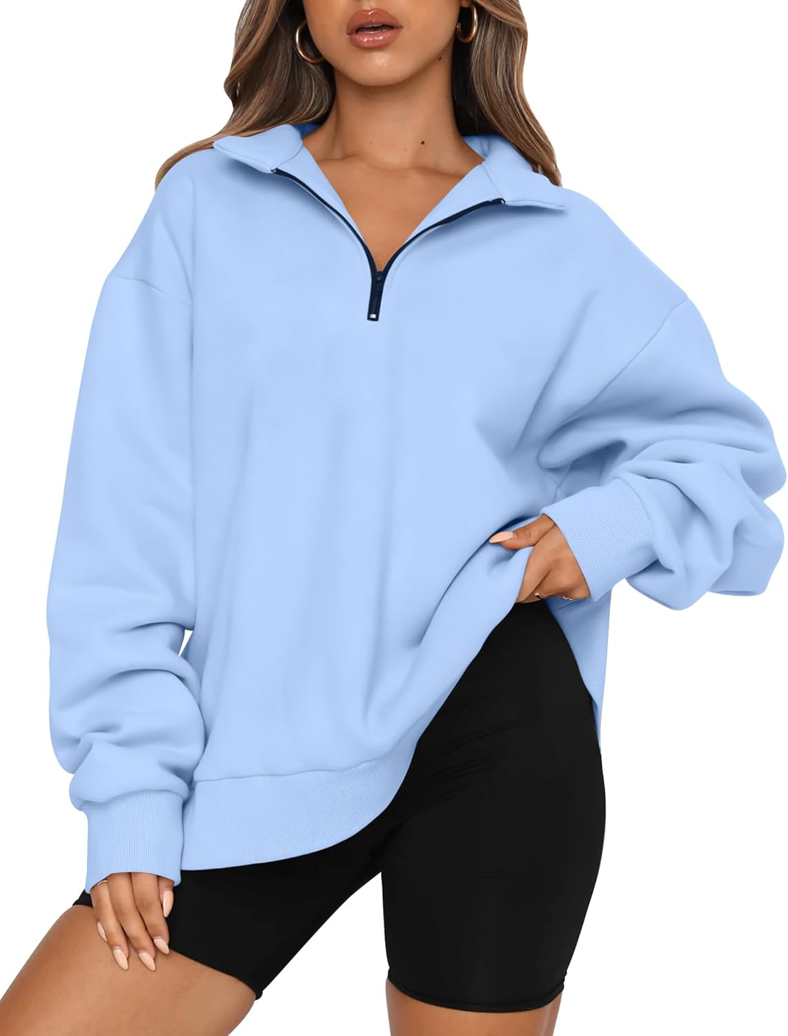 Trendy Queen Womens Oversized Sweatshirts Fall Sweaters Fashion Hoodies Half Zip Pullover Long Sleeve Shirts Clothes